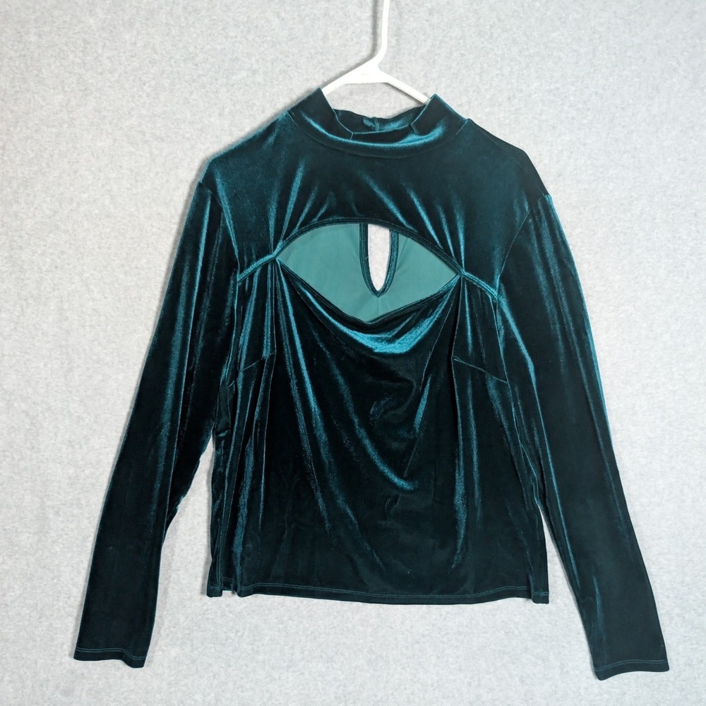 Forever 21 Emerald Green Velvet Mock Neck‎ Keyhole Cutout Top Plus Size 2X